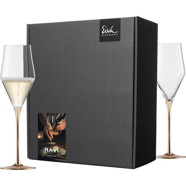 Eisch Geschenk-Set 2 Champagner-Gläser RAVI Gold 518/7