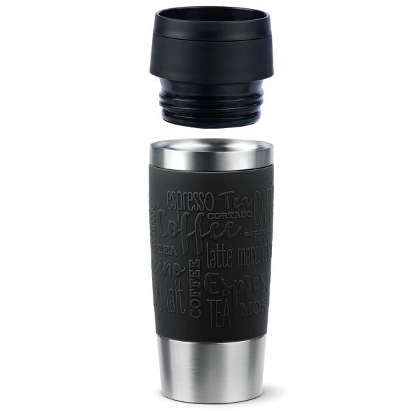 emsa Isolierbecher 360ml mit Gravur (zB Logo) TRAVEL MUG Manschette schwarz personalisierte Werbegeschenke Mitarbeitergeschenke