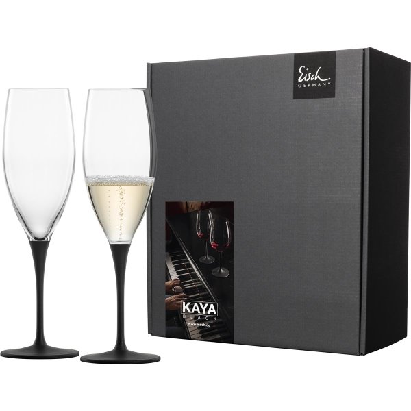 Eisch Geschenk-Set 2 Champagner-Gläser KAYA schwarz 500/71