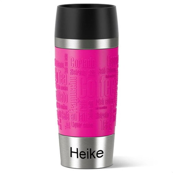emsa Thermobecher 360ml mit Gravur (zB Namen) TRAVEL MUG Manschette Himbeere pink personalisierter Kaffeebecher Teebecher