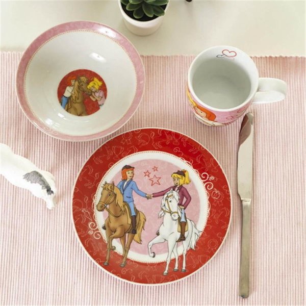 Sterngraf Kinderset Bibi & Tina 7tlg mit Gravur (zB Namen) personalisiertes Kinderbesteck + Kindergeschirr (Teller Schale Tasse)