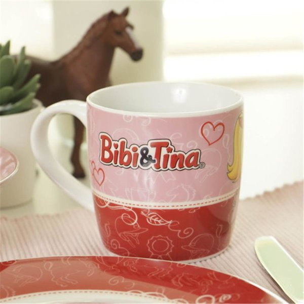 Sterngraf Kinderset Bibi & Tina 7tlg mit Gravur (zB Namen) personalisiertes Kinderbesteck + Kindergeschirr (Teller Schale Tasse)