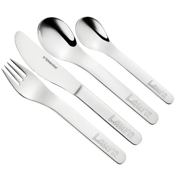 Sterngraf Kinderset Bibi & Tina 7tlg mit Gravur (zB Namen) personalisiertes Kinderbesteck + Kindergeschirr (Teller Schale Tasse)