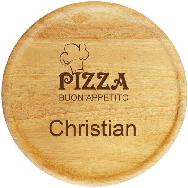 Sterngraf Pizzateller mit Gravur (Namen) personalisierter Holzteller Pizzabrett 32cm Geschenk-Idee Geburtstag MotivP4 Buon Appetito