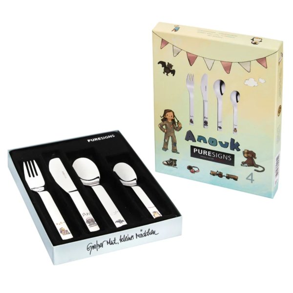 Puresigns Kinderbesteck Anouk 4tlg mit Gravur (zB Namen) personalisiertes Taufgeschenk
