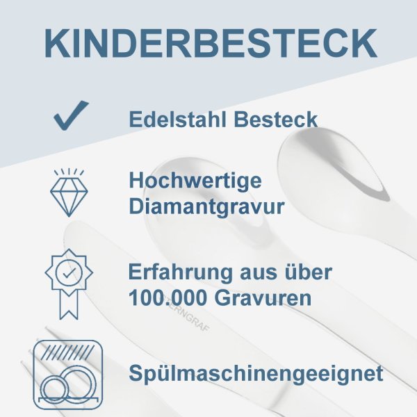 Puresigns Kinderbesteck Anouk 4tlg mit Gravur (zB Namen) personalisiertes Taufgeschenk