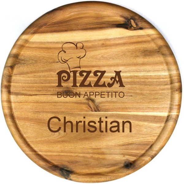 Sterngraf Pizzateller mit Gravur (Namen) personalisiertes Pizzabrett Holzteller Akazie 32cm Geschenk-Idee Geburtstag MotivP4 Buon Appetito