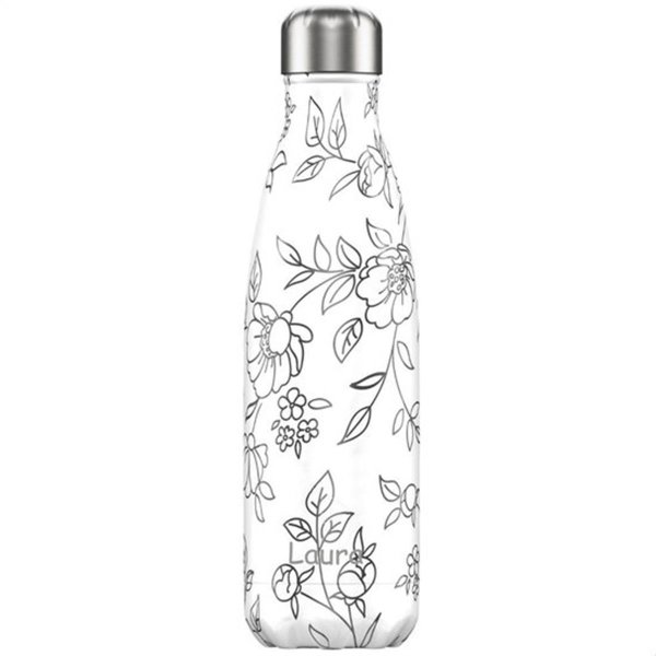 Chillys Isolierflasche 500ml mit Gravur (zB Namen) personalisierte Trinkflasche Line Drawing Flowers Blumen