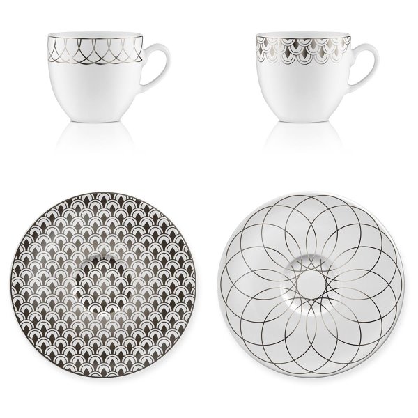 Goebel Set First.Platin Kaffeetassen, Porzellan Tassen