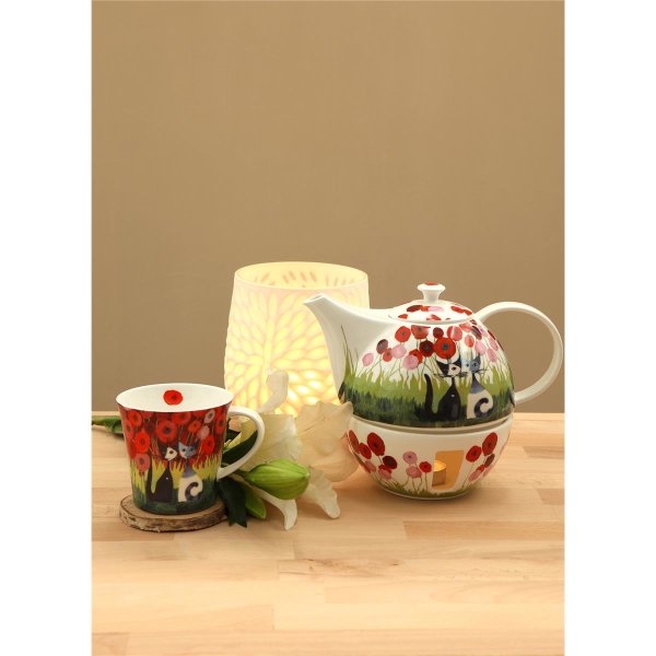 Goebel Teekanne mit Stövchen Rosina Wachtmeister, Tee Geschenk-Set Fine Bone China