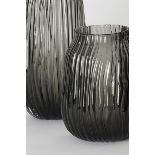 Holländer Blumenvase TULIPANO Piccolo getöntes Riffelglas anthrazit