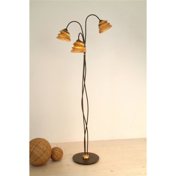 Holländer Stehleuchte 3-flg. SNAIL ONE Eisen braun-schwarz-gold