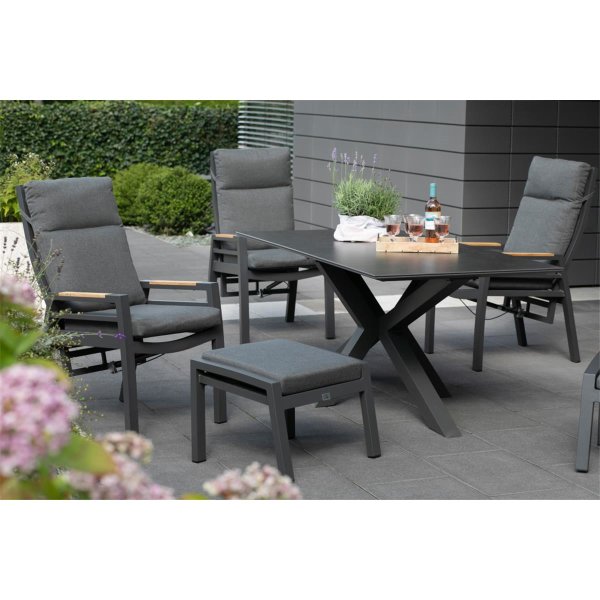deVries Montana Dining Relaxsessel Aluminium / Textilene mit Teakarmlehne