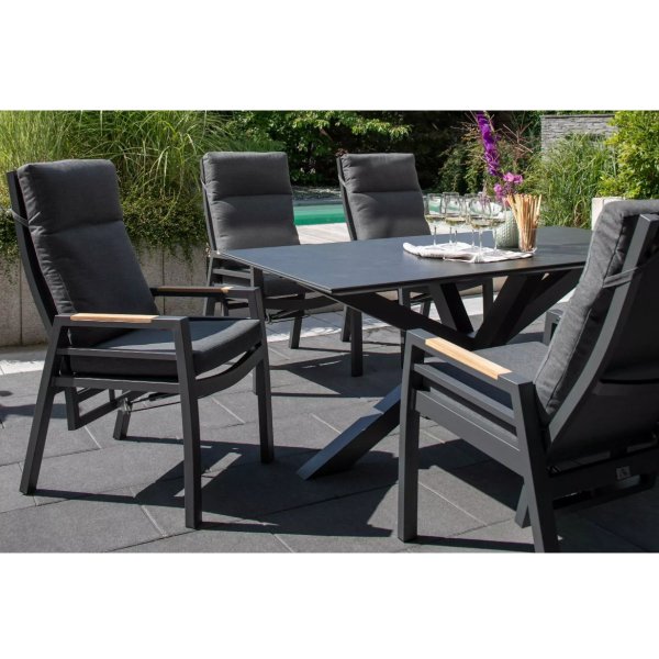 deVries Montana Dining Relaxsessel Aluminium / Textilene mit Teakarmlehne