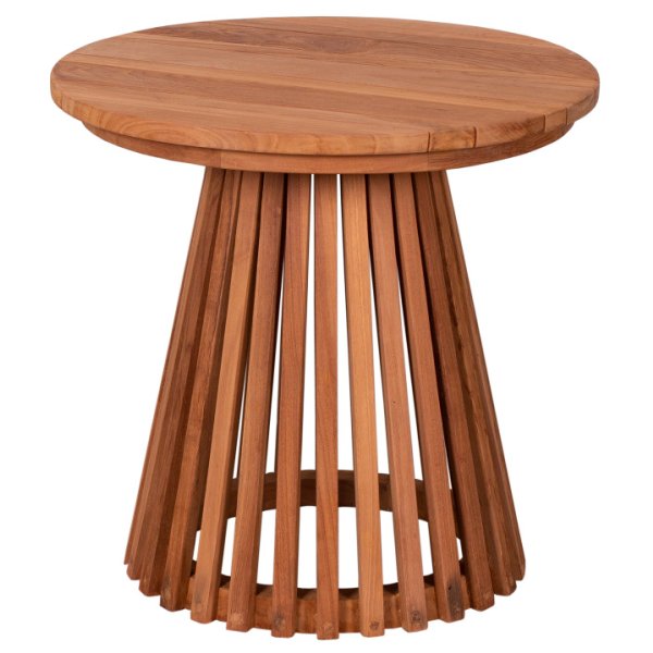 deVries Woodie Beistelltisch Lamellen ø 50 cm, Teakholz Outdoor-Tisch rund