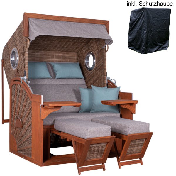 deVries Strandkorb PURE® Seaside XL PE griseum Des. 488 + Schutzhaube Premium