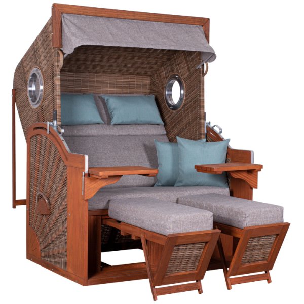 deVries Strandkorb PURE® Seaside XL PE griseum Des. 488 + Schutzhaube Premium