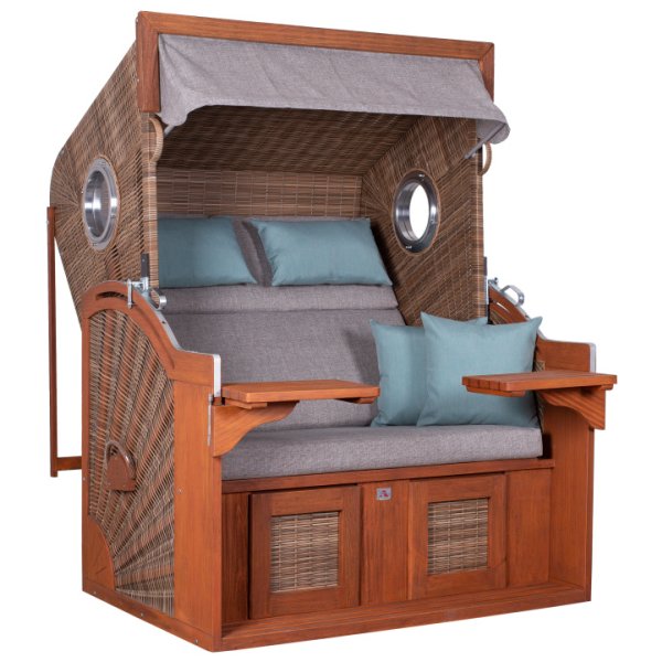 deVries Strandkorb PURE® Seaside XL PE griseum Des. 488 + Schutzhaube Premium