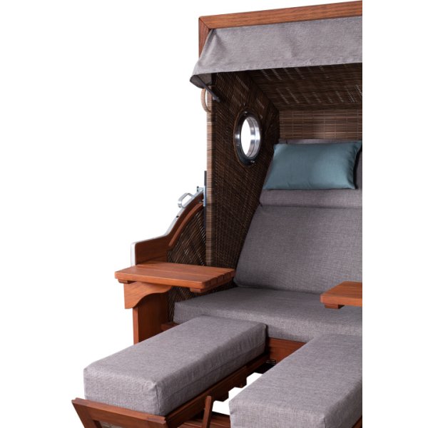 deVries Strandkorb PURE® Seaside XL PE griseum Des. 488 + Schutzhaube Premium