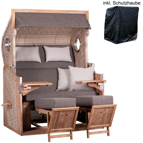 deVries Strandkorb TRENDY PURE Greenline 175XL PE ant. wh. Des. 753 + Schutzhaube Premium