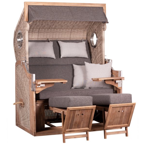 deVries Strandkorb TRENDY PURE Greenline 175XL PE ant. wh. Des. 753 + Schutzhaube Premium