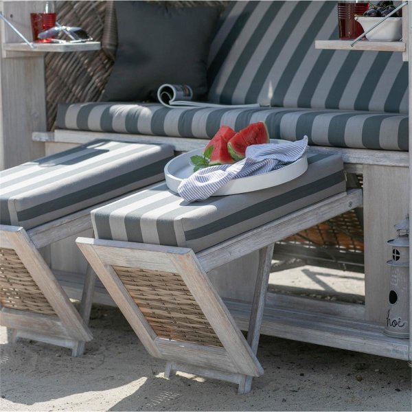 deVries Strandkorb mit Gravur zB Wunschtext (Namen/Spruch), personalisiertes Edelstahlschild, PURE® Cliff XXL SUN PE w.kubu Des. 481