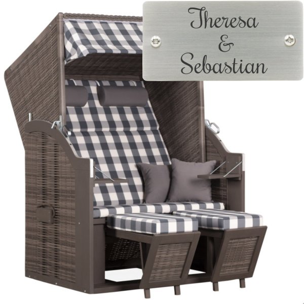 deVries Strandkorb mit Gravur zB Wunschtext (Namen), personalisiertes Edelstahlschild, PURE® Standard PE grey Des. 478
