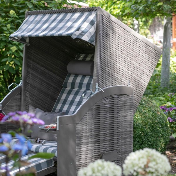 deVries Strandkorb mit Gravur zB Wunschtext (Namen), personalisiertes Edelstahlschild, PURE® Standard PE grey Des. 478