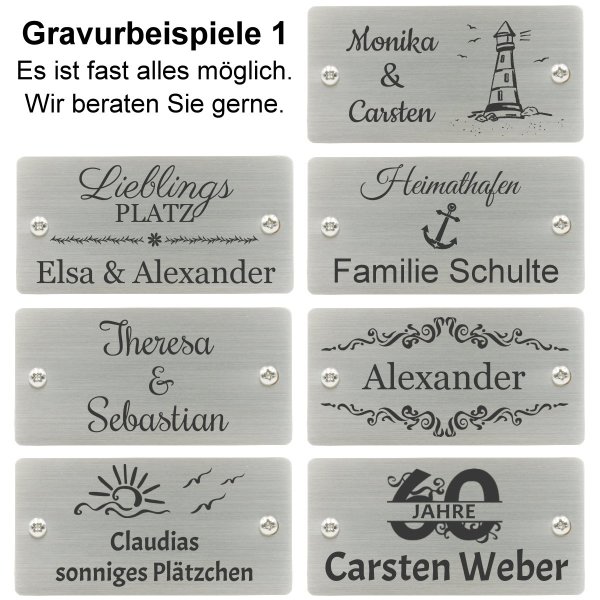 deVries Strandkorb mit Gravur zB Anker, personalisiertes Edelstahlschild, PURE® Wave XL PE seashell Des. 402
