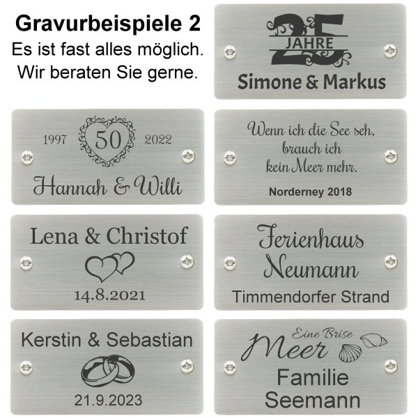 deVries Strandkorb mit Gravur zB Anker, personalisiertes Edelstahlschild, PURE® Wave XL PE seashell Des. 402