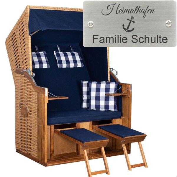 deVries Strandkorb mit Gravur zB Anker, personalisiertes Edelstahlschild, Trend 10 PE nature Des. 744
