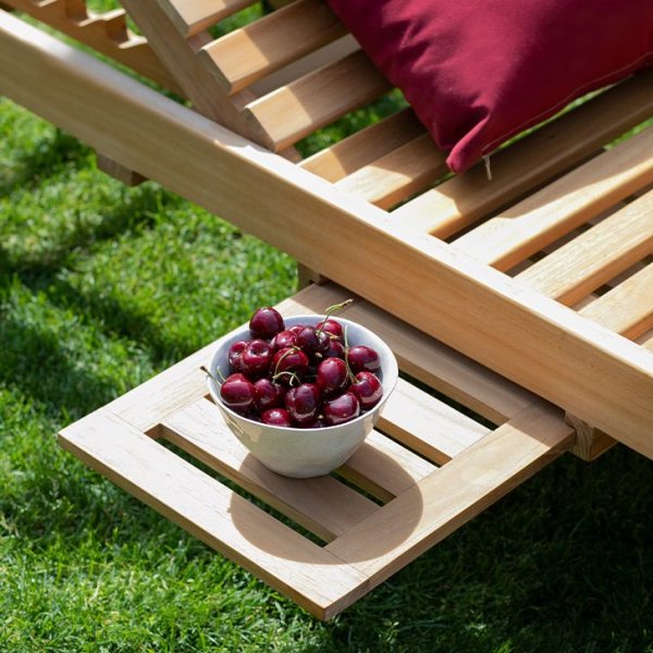 Gartenliege Woodie mit Gravur zB Wunschtext (Namen), personalisiertes Edelstahlschild, Lounger inkl. Kissenauflage uni grey