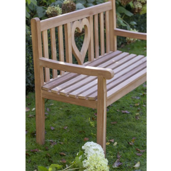 Bank mit Gravur zB. Lieblingsplatz (Namen), Gartenbank Herz 120cm, Teakholz, Edelstahlschild personalisiert