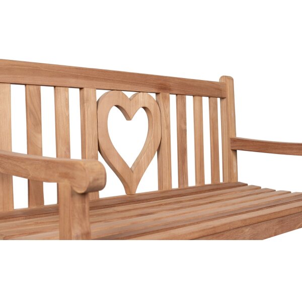Hochzeitsbank mit Gravur zB. Ranken (Namen, Datum), Gartenbank Herz 120cm, Teakholz Bank Edelstahlschild personalisiert