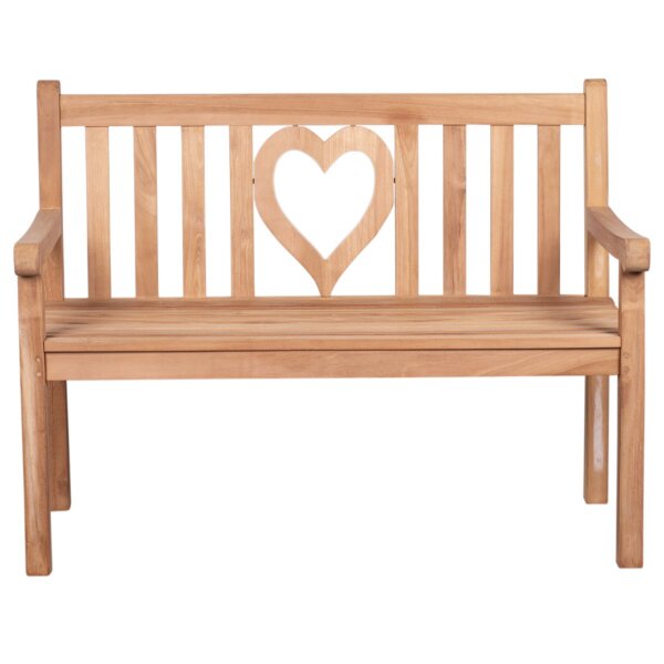 Bank zur goldenen Hochzeit mit Gravur zB. Zahl (Namen), Gartenbank Herz 120cm Teakholz, Edelstahlschild personalisiert