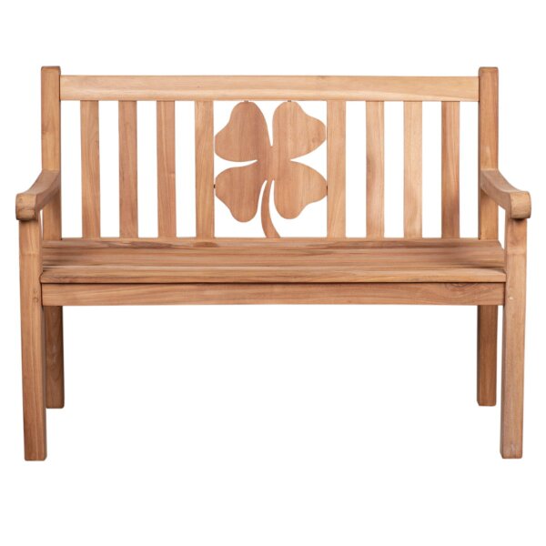 Bank zur Silberhochzeit mit Gravur zB. Wunschtext (Namen), Gartenbank Kleeblatt 120cm Teakholz, Edelstahlschild personalisiert