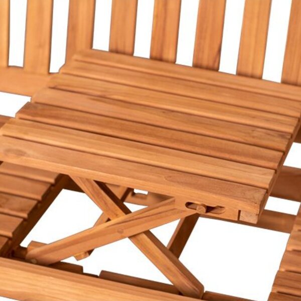 Bank mit Gravur zB. Herz Ranken (Namen), Klapptisch-Gartenbank Trend Butler 160cm Teakholz, Edelstahlschild personalisiert