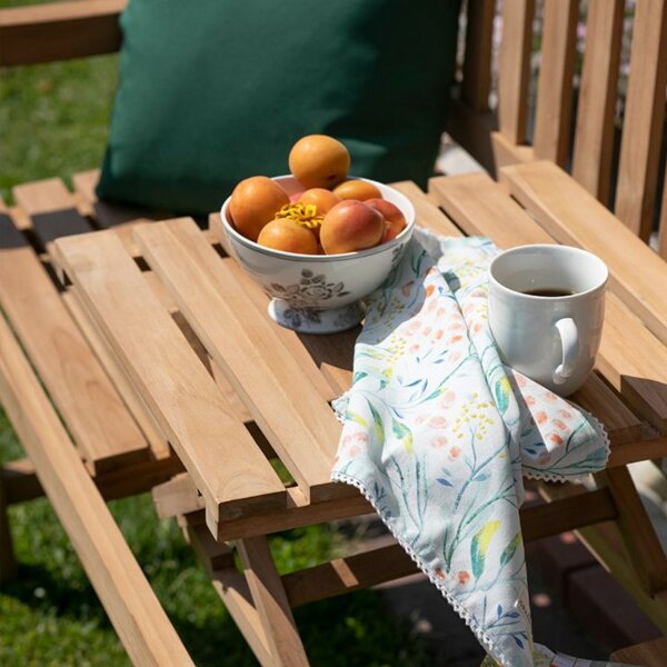 Bank mit Gravur zB. Herz Ranken (Namen), Klapptisch-Gartenbank Trend Butler 160cm Teakholz, Edelstahlschild personalisiert