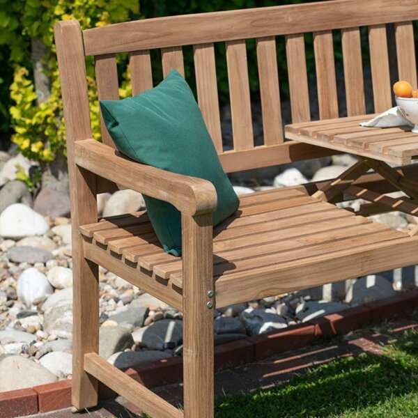 Bank mit Gravur zB. Herz Ranken (Namen), Klapptisch-Gartenbank Trend Butler 160cm Teakholz, Edelstahlschild personalisiert