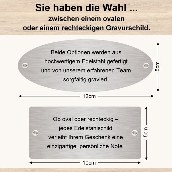 Bank zur goldenen Hochzeit mit Gravur-Schild zB. Herz mit Zahl (Namen), Teakholz Gartenbank Woodie 120cm, Edelstahlschild personalisiert, Geschenk 50. Hochzeits-Jubiläum