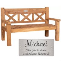 Bank zum Ruhestand mit Gravur-Schild zB. Wunschtext...
