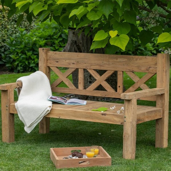Hochzeitsbank mit Gravur-Schild zB. Lieblingsplatz (Namen) Teakholz Gartenbank Rustique 160 cm, Edelstahlschild personalisiert, Geschenk zur Hochzeit/Vermählung