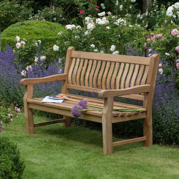 Silberhochzeit Bank mit Gravur-Schild zB. Ranken (Namen), Teakholz Gartenbank Parkbank 165cm, Edelstahlschild personalisiert, Geschenk 25. Hochzeitstag