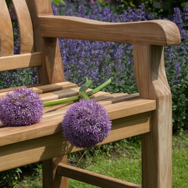 Silberhochzeit Bank mit Gravur-Schild zB. Ranken (Namen), Teakholz Gartenbank Parkbank 165cm, Edelstahlschild personalisiert, Geschenk 25. Hochzeitstag