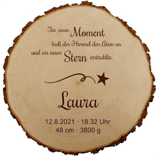 Sterngraf Baumscheibe 30cm mit Gravur (Namen) personalisierte Holz-Scheibe Geburtsteller Taufgeschenke Geschenke zur Geburt Taufe MotivGE1
