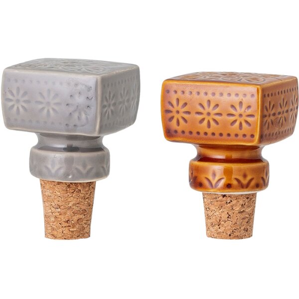 Bloomingville Rani Weinstopper, Grau, Steingut L4,5xH7,5xW4,5 cm, Set of 2