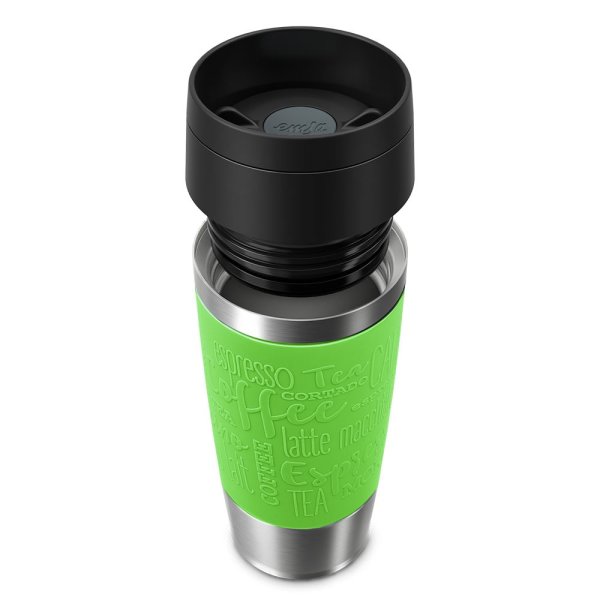 Emsa Isolierbecher 360ml TRAVEL MUG Manschette limette/grün, to go Thermo-Becher