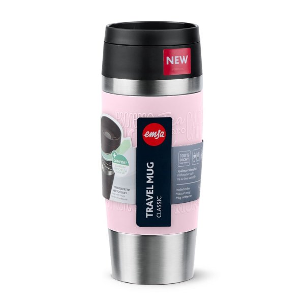 Emsa Isolierbecher 360ml TRAVEL MUG Manschette pastell-rosa, to go Thermo-Becher