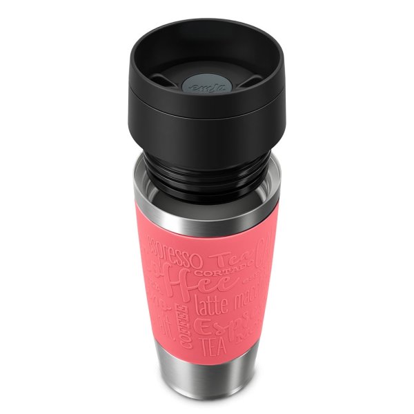 Emsa Isolierbecher 360ml TRAVEL MUG Manschette koralle, to go Thermo-Becher