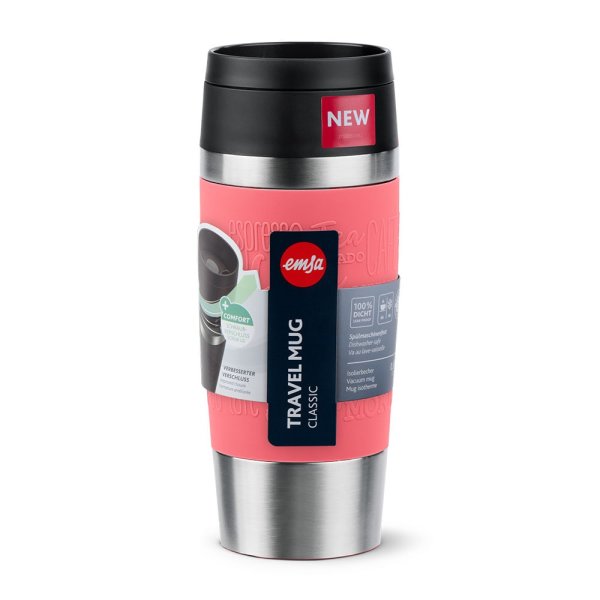 Emsa Isolierbecher 360ml TRAVEL MUG Manschette koralle, to go Thermo-Becher